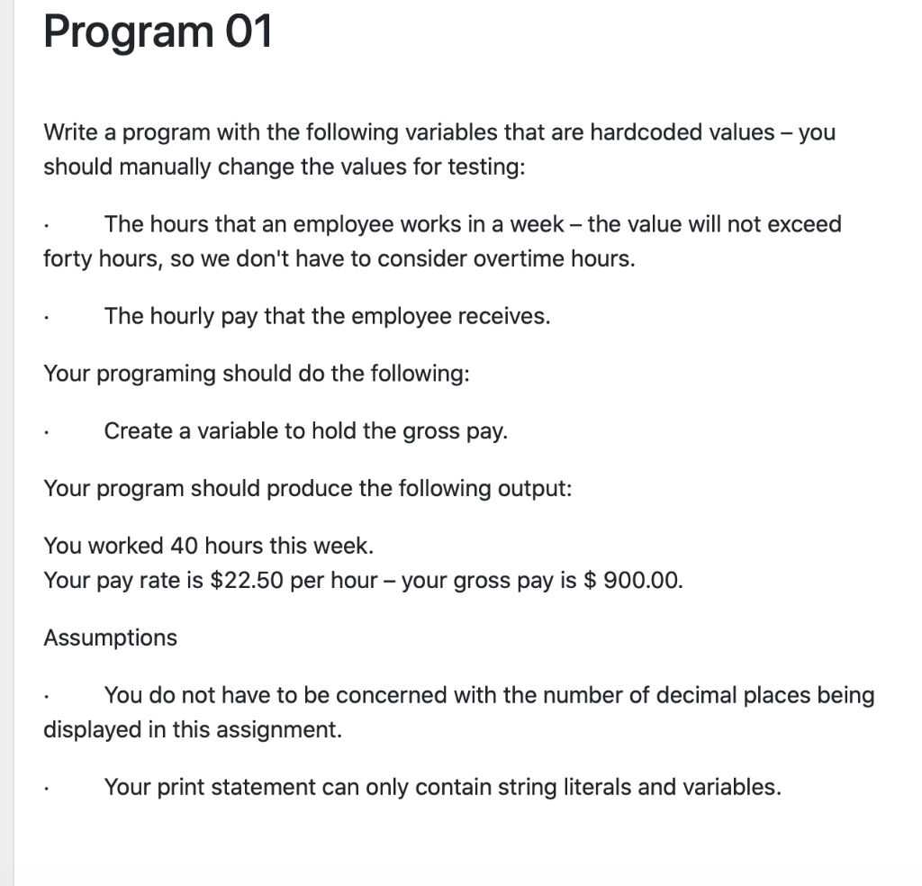 Solved Program 01 Write a program with the following | Chegg.com