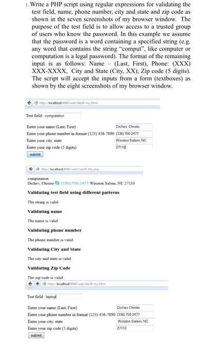 Solved . Write a PHP script using regular expressions for | Chegg.com