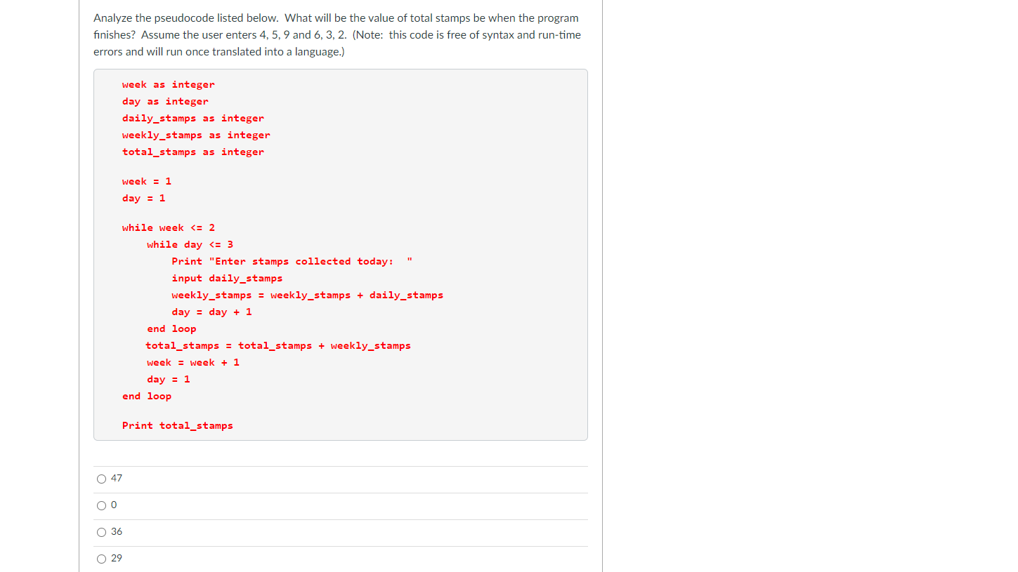 Solved Analyze the pseudocode listed below. What will be the | Chegg.com