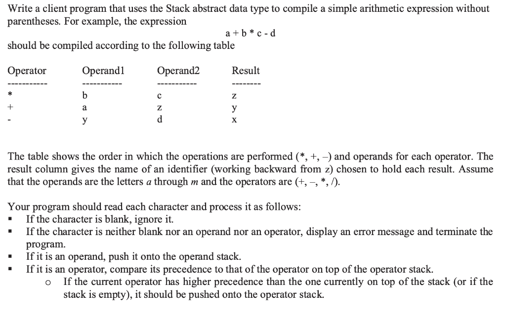 Solved Write a client program that uses the Stack abstract | Chegg.com