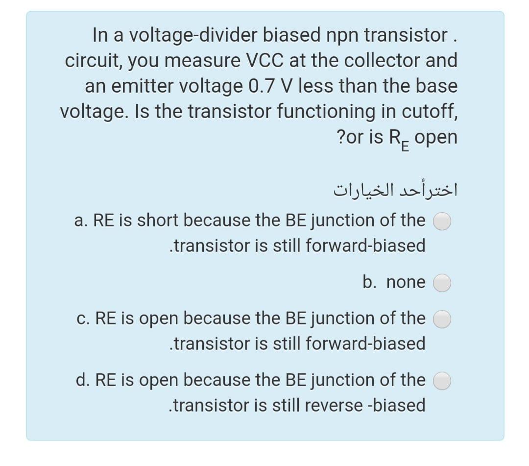 Solved In a voltagedivider biased npn transistor . circuit,