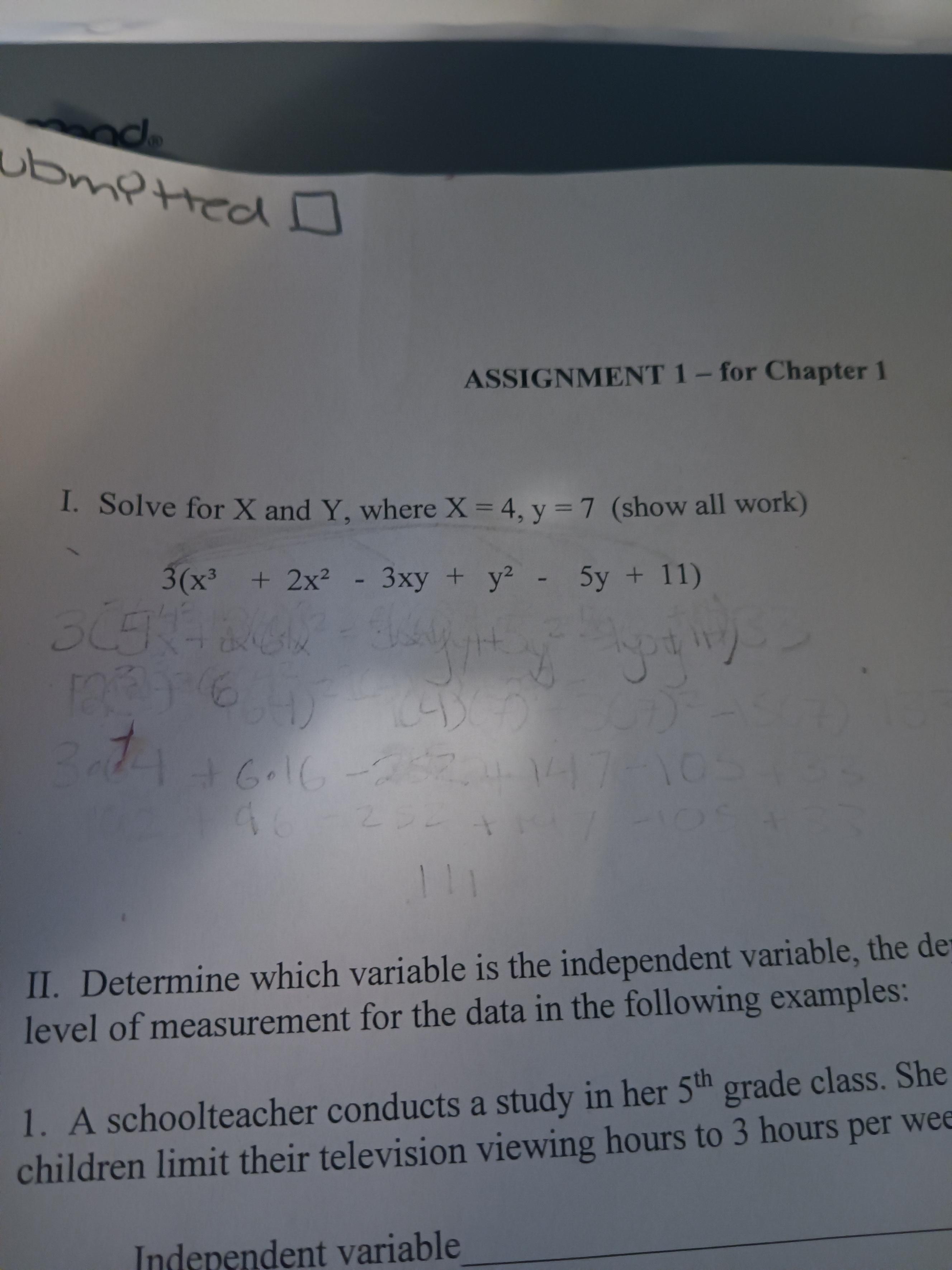 Solved ASSIGNMENT 1 - ﻿for Chapter 1I. Solve for x ﻿and Y, | Chegg.com