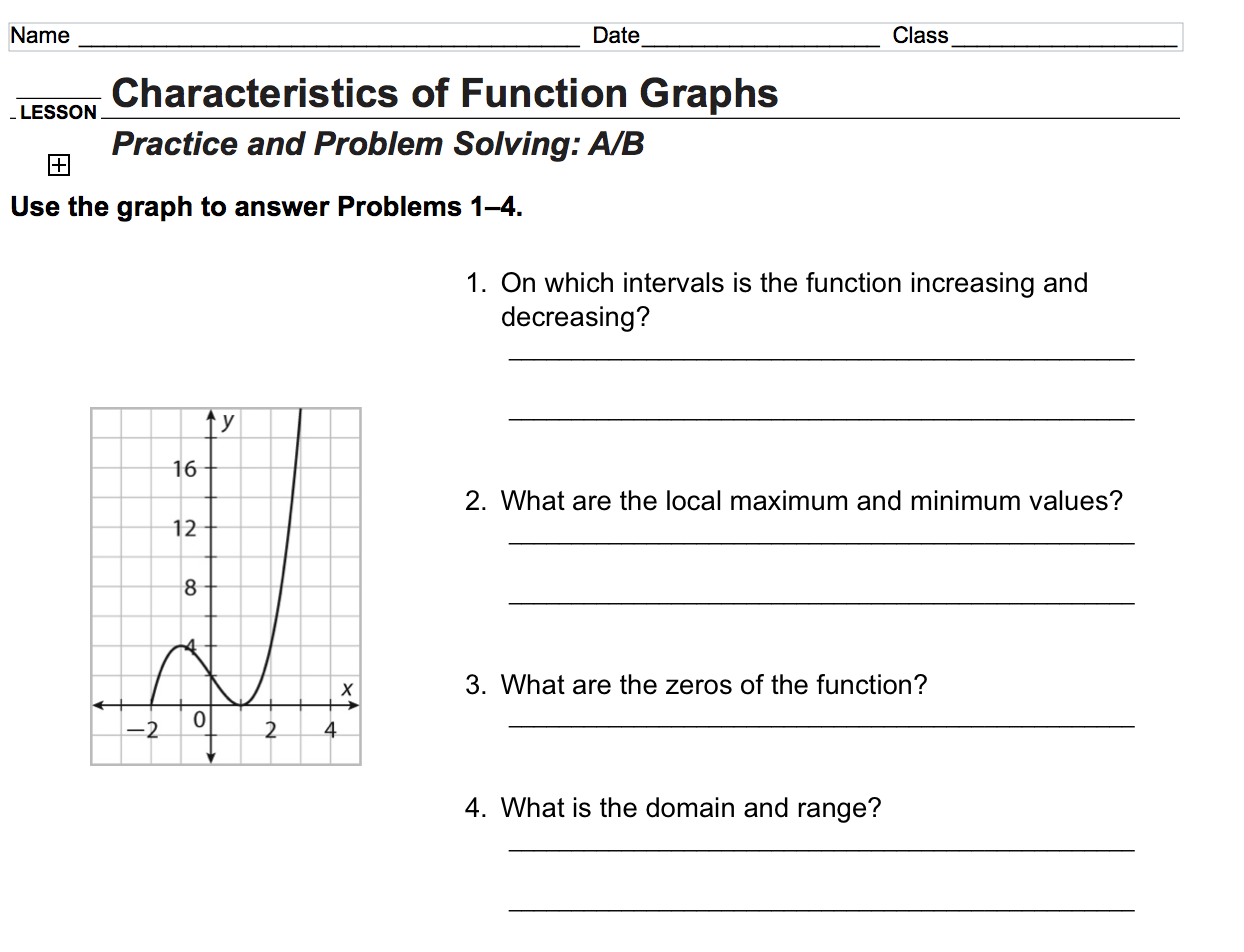 Solved Name Date Class Lesson Characteristics Of Function Chegg Com