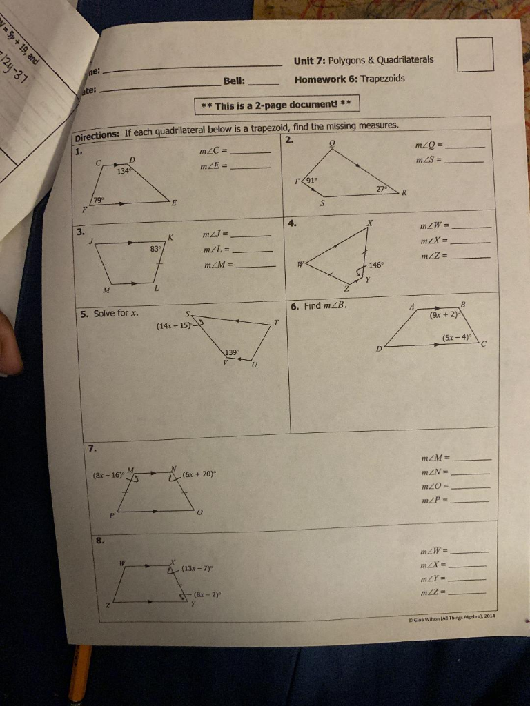 Unit 7 Polygons And Quadrilaterals Answers In The Image Attached You 