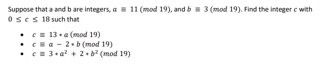 Solved Suppose That A And B Are Integers, A≡11(mod19), And | Chegg.com