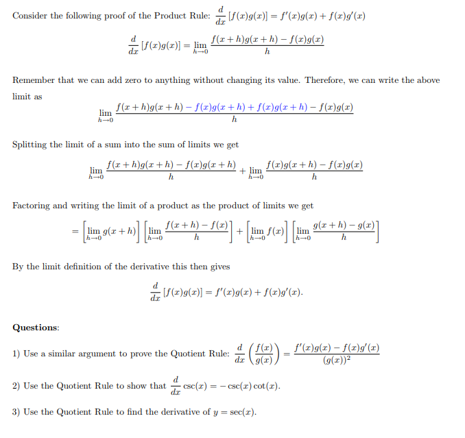 Solved Consider the following proof of the Product Rule: ))) | Chegg.com