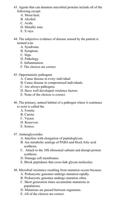 Solved 43. Agents that can denature microbial proteins | Chegg.com