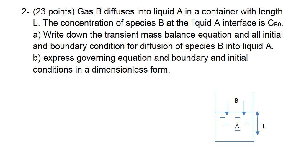 Solved 2- (23 Points) Gas B Diffuses Into Liquid A In A | Chegg.com