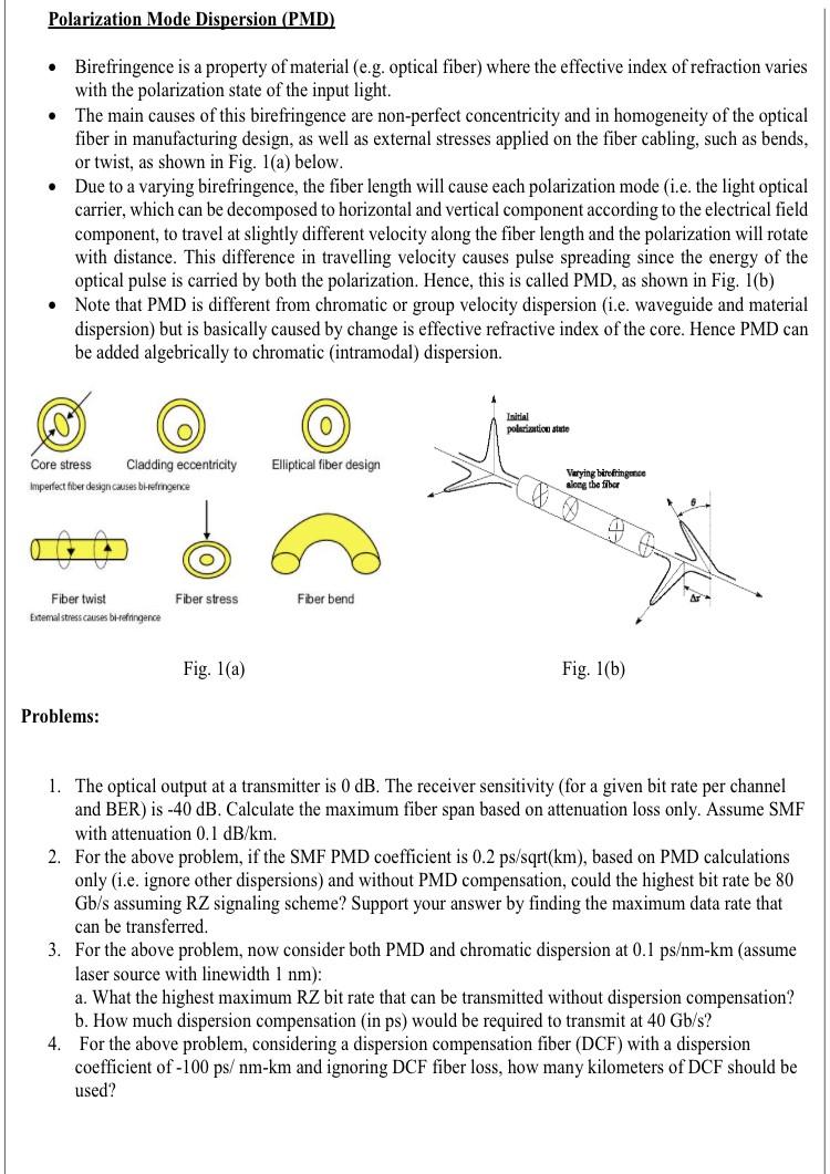 Polarization Mode Dispersion (PMD) . Birefringence is | Chegg.com