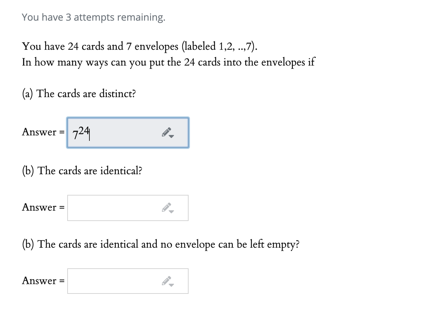 Solved You have 3 attempts remaining. You have 24 cards and