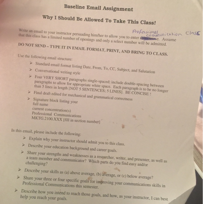 Baseline Email Assignment Why I Should Be Allowed To | Chegg.com