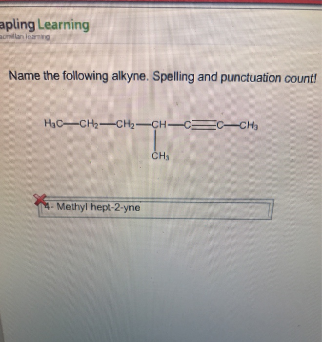 Solved Apling Learning Name The Following Alkyne Spelling