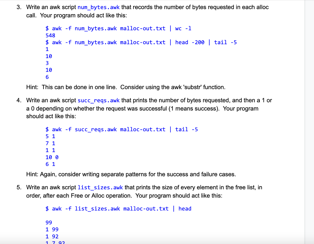 Solved basic AWK programming. Your awk programs will be run | Chegg.com