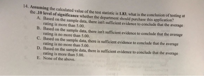 Solved 14. Assuming the calculated value of the test | Chegg.com