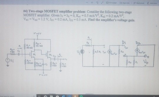 Solved #4) Two-stage MOSFET amplifier problem: Consider the | Chegg.com