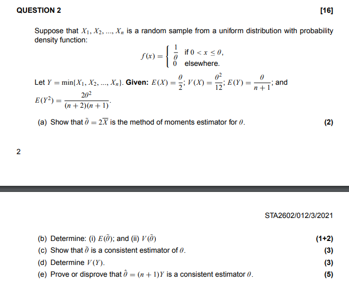 Solved Question 2 16 Suppose That X1 X2 X Is A Chegg Com