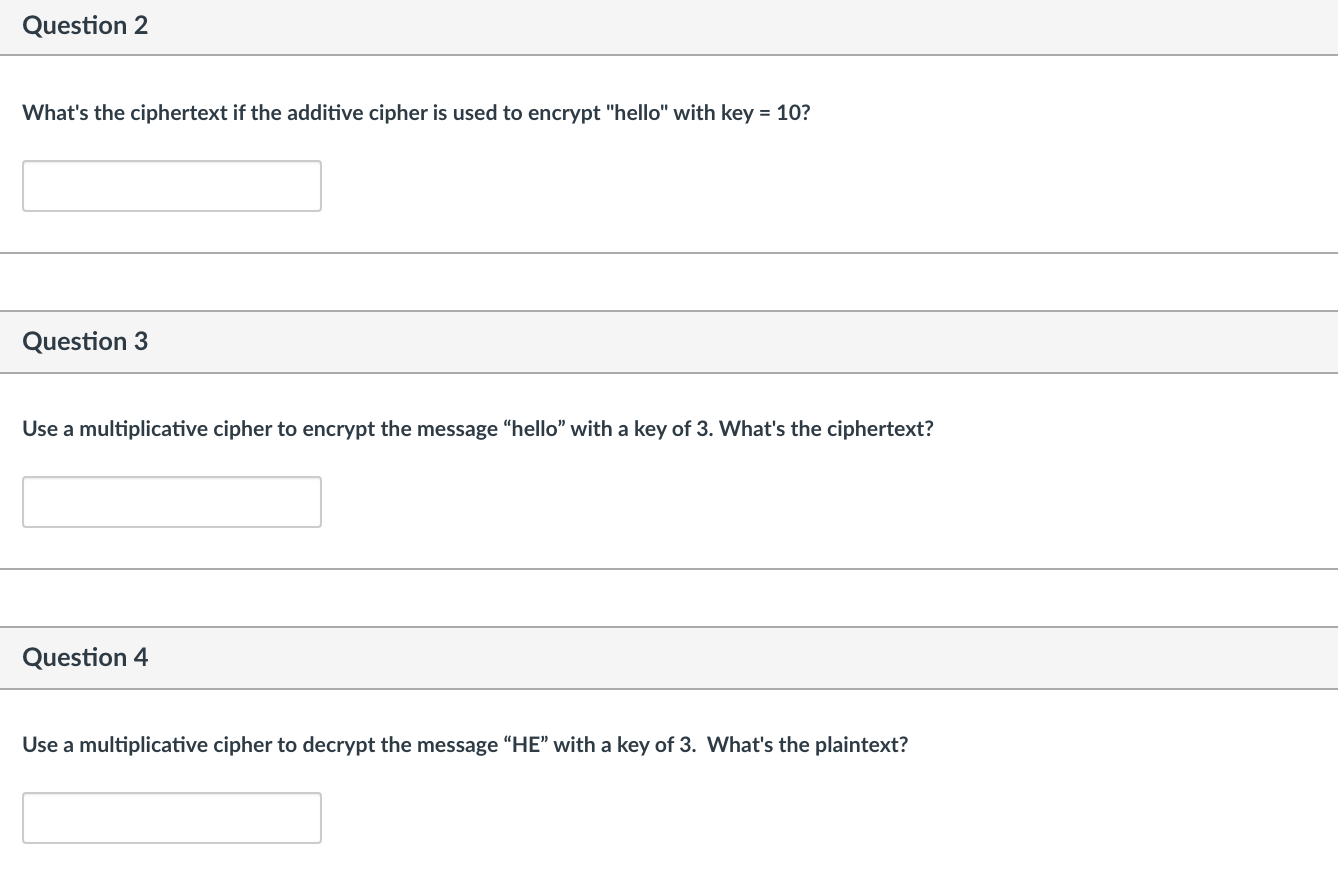 Solved Question 2 What's the ciphertext if the additive | Chegg.com