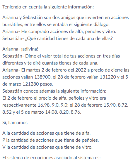 Teniendo en cuenta la siguiente información: Arianna y Sebastián son dos amigos que invierten en acciones bursátiles, entre e