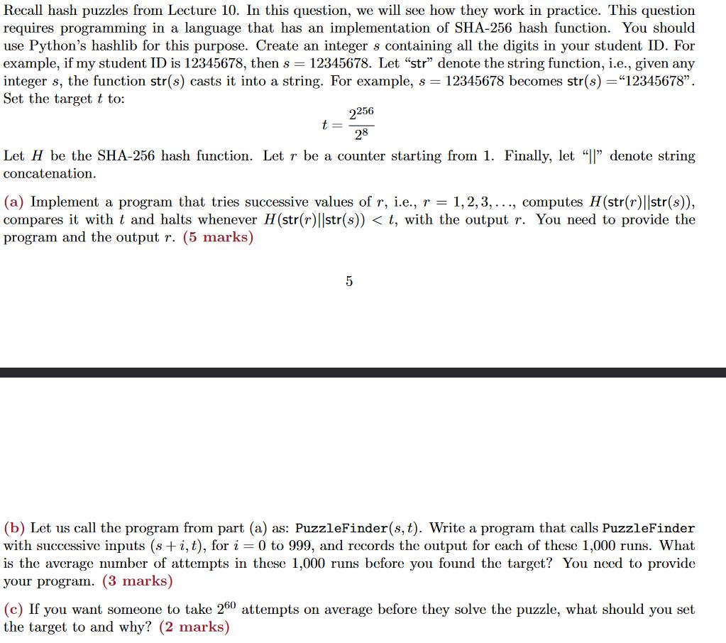 Solved Recall hash puzzles from Lecture 10. In this | Chegg.com