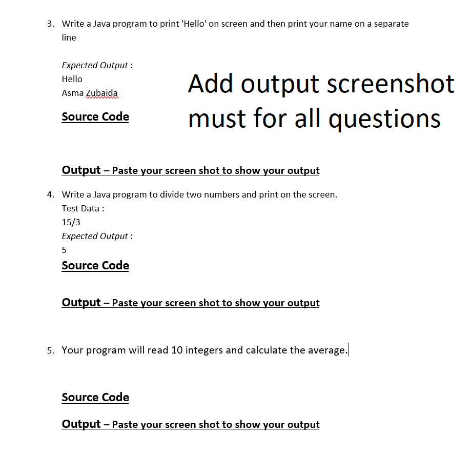 Solved 3. Write a Java program to print 'Hello' on screen | Chegg.com