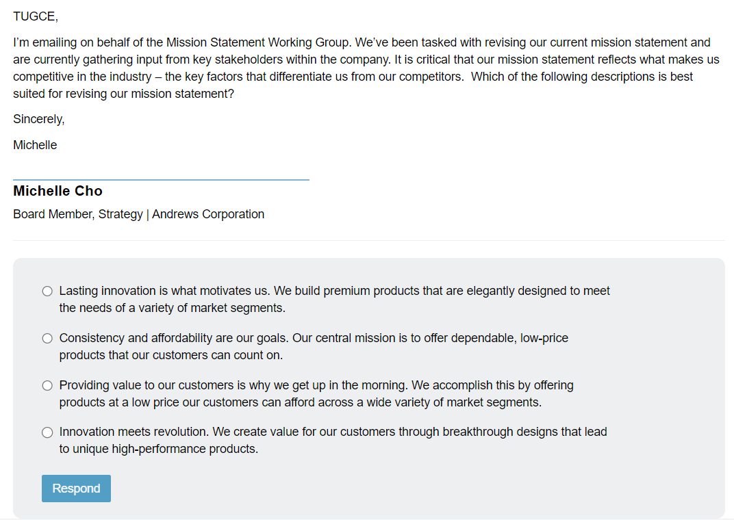 Solved I'm emailing on behalf of the Mission Statement | Chegg.com