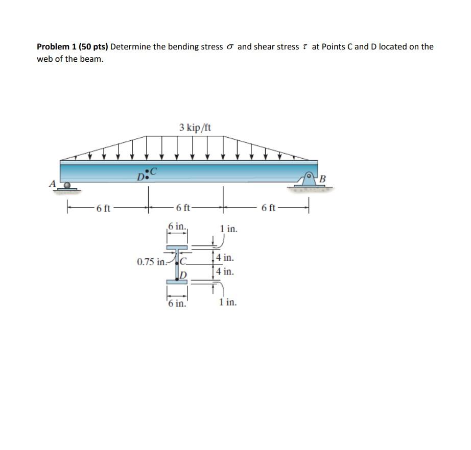 Solved Determine the bending stress σ and shear stress τ at | Chegg.com