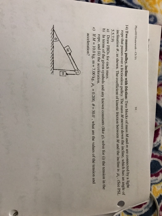 Solved 14) Two masses, pulley, incline with friction: Two | Chegg.com