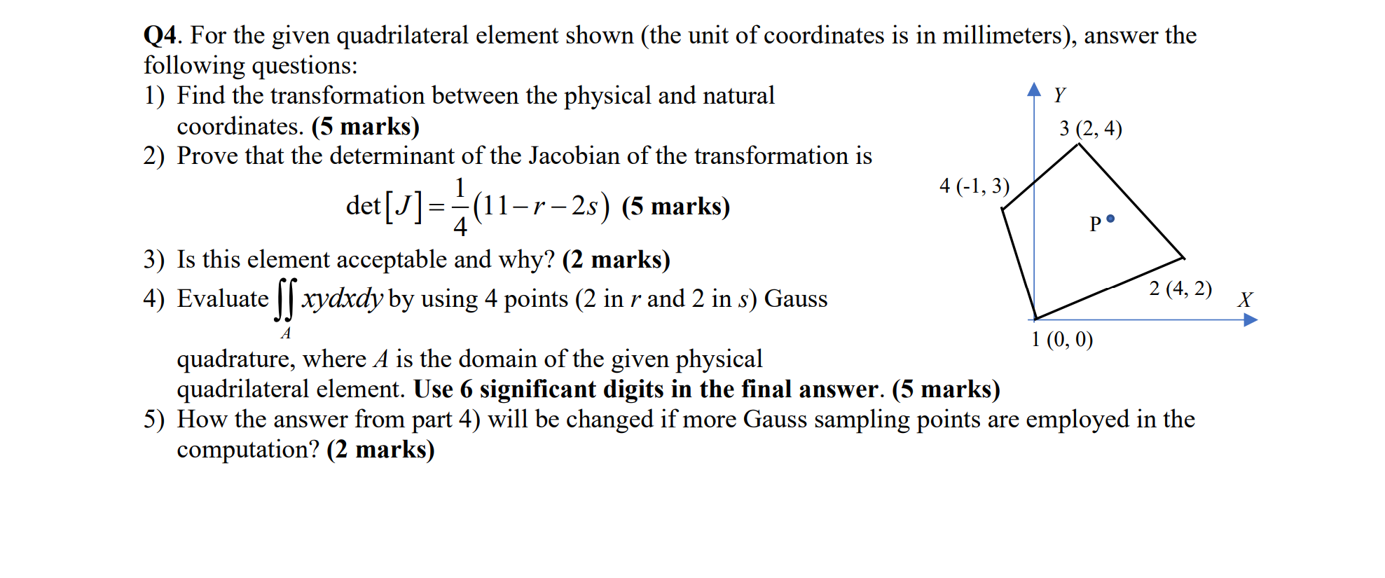 Solved Q4. For The Given Quadrilateral Element Shown (the 