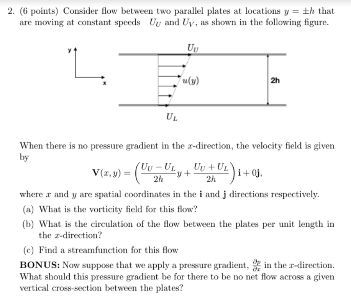 Solved 2. (6 points) Consider flow between two parallel | Chegg.com