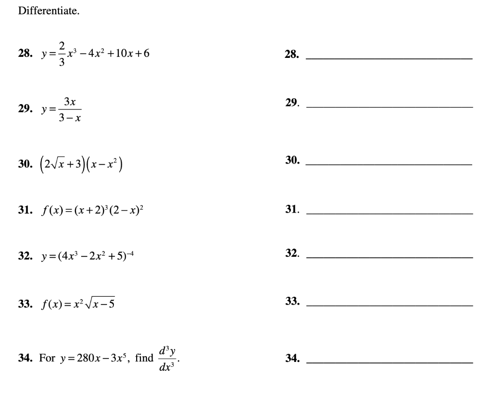 Solved Differentiate 2 28 Y X3 4x2 10x 6 3 28 3x Chegg Com