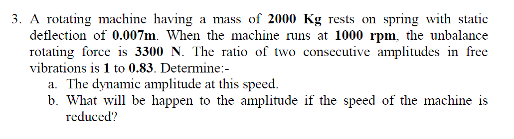 Solved 3. A rotating machine having a mass of 2000Kg rests | Chegg.com