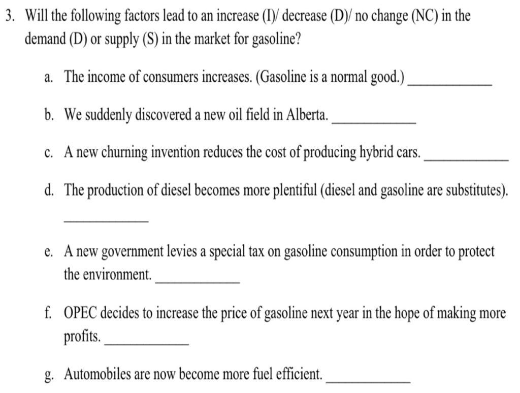 Solved 3. Will The Following Factors Lead To An Increase (1) | Chegg.com