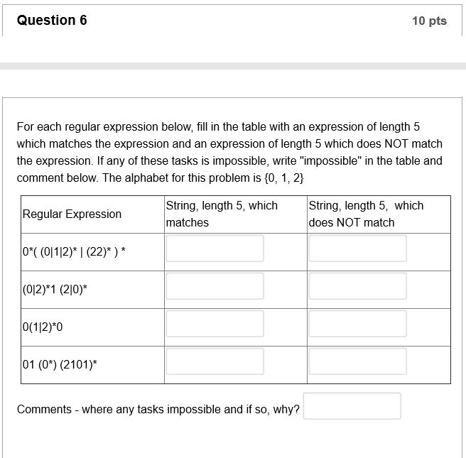 Solved Question 6 10 pts For each regular expression below, | Chegg.com