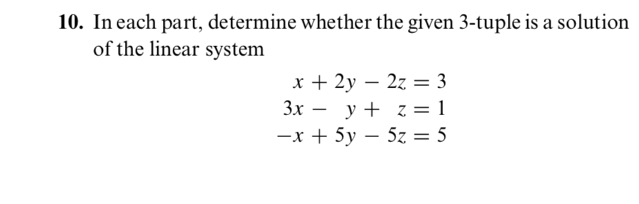 Solved 10. In each part, determine whether the given 3-tuple | Chegg.com