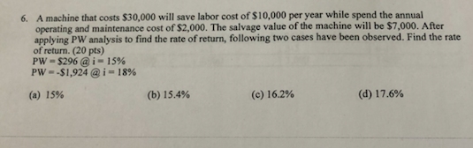 Solved A machine that costs $30,000 will save labor cost of | Chegg.com