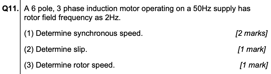 Solved A 6 pole, 3 phase induction motor operating on a 50 | Chegg.com