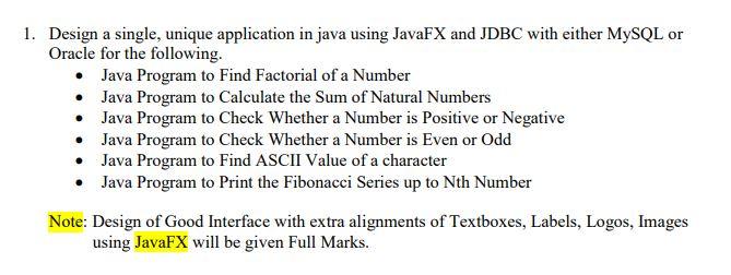 Solved 1. Design a single, unique application in java using | Chegg.com