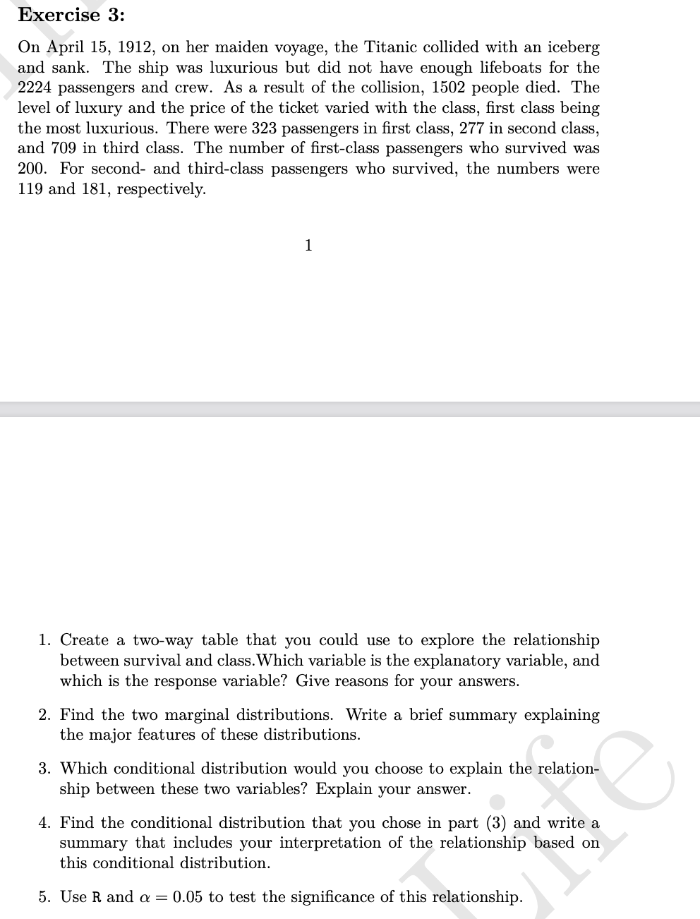 Solved Exercise 3: On April 15, 1912, on her maiden voyage, | Chegg.com