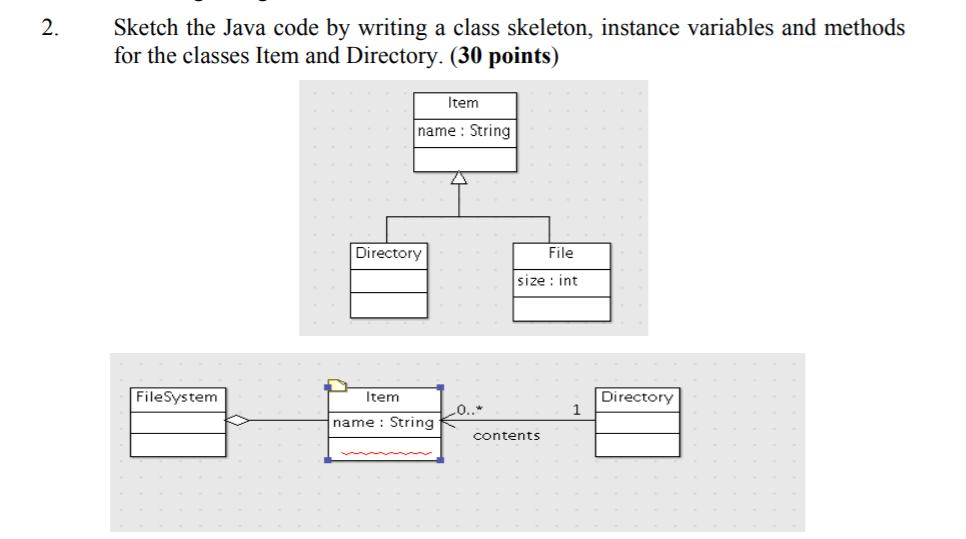 Solved - 2. Sketch the Java code by writing a class | Chegg.com