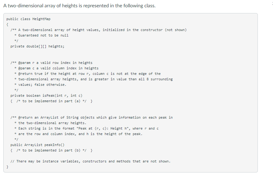 A two-dimensional array of heights is represented in | Chegg.com