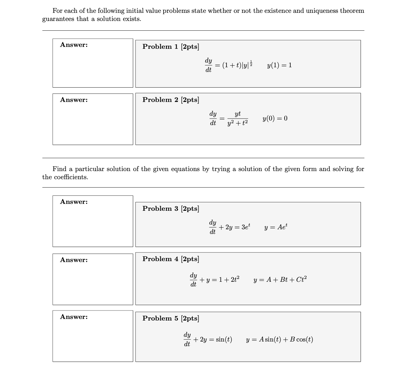 Solved For each of the following initial value problems | Chegg.com