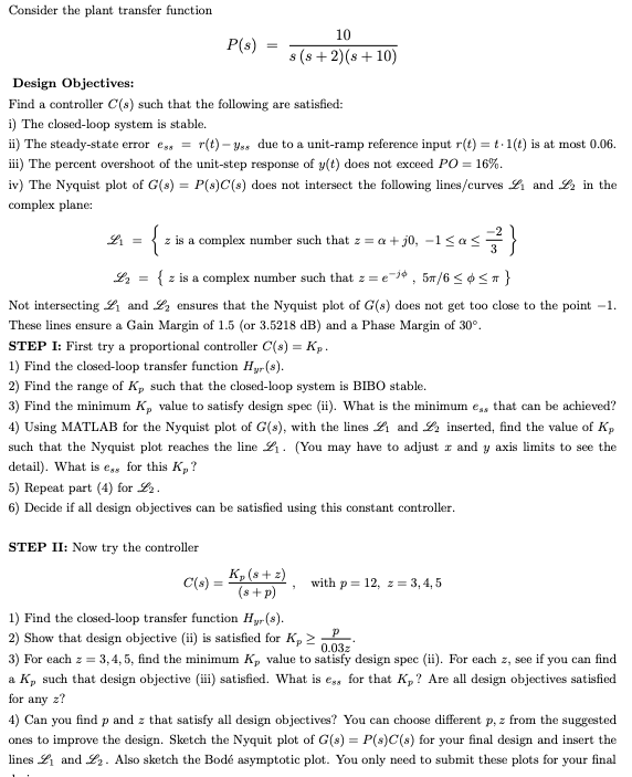Consider the plant transfer function 10 P(s) s(s | Chegg.com