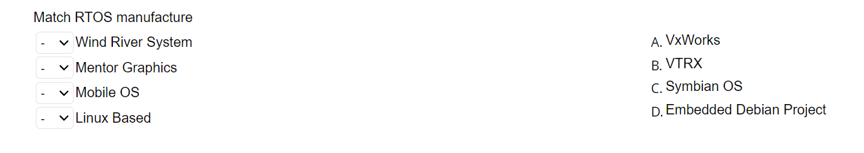 Solved Match RTOS manufacture v Wind River System v Mentor | Chegg.com