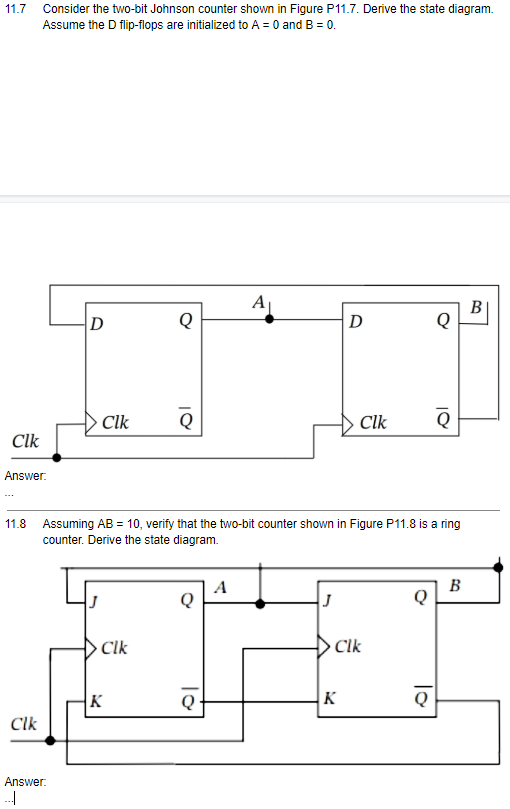 Solved 11.7 Consider the two-bit Johnson counter shown in | Chegg.com