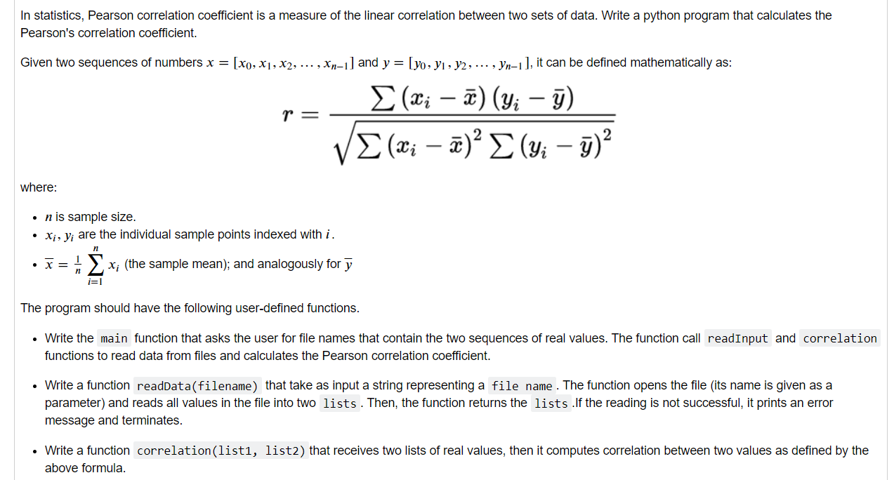Solved In statistics, Pearson correlation coefficient is a | Chegg.com