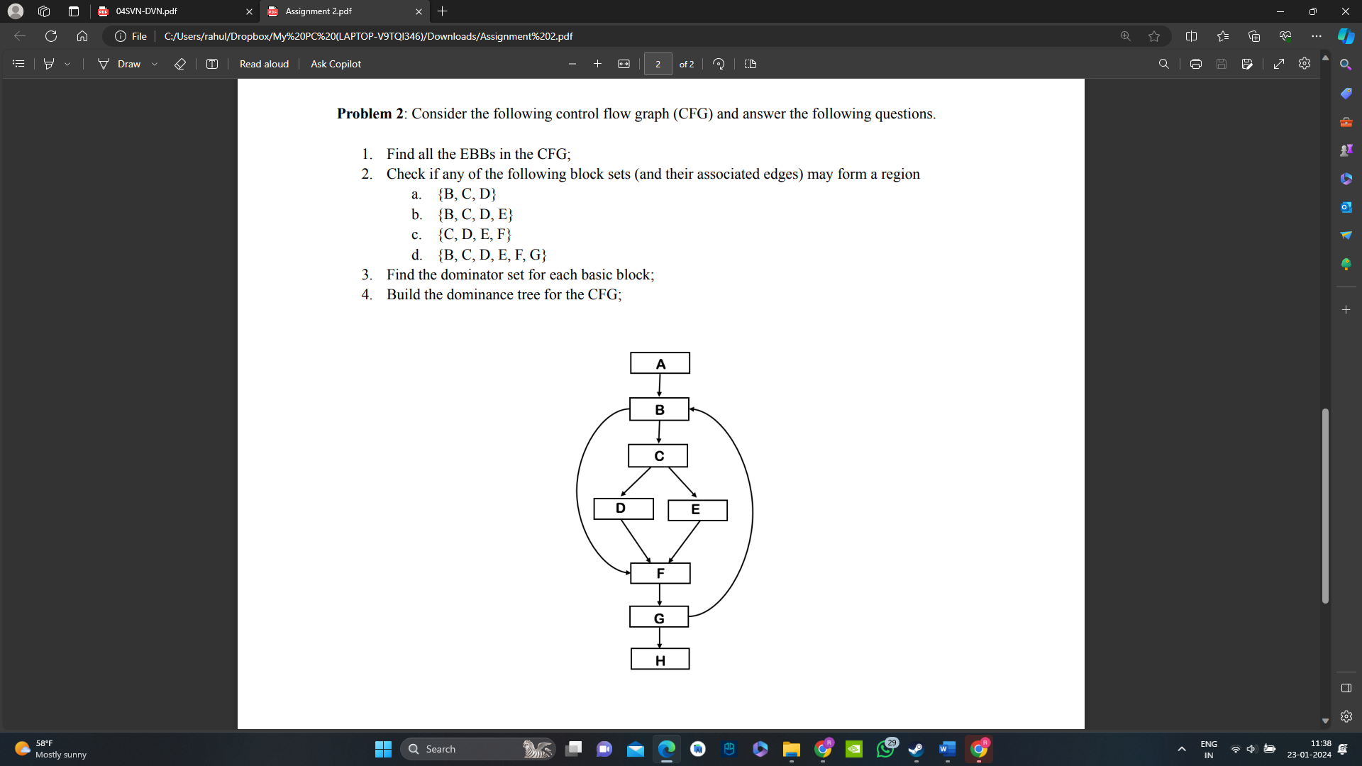 Solved Problem 2: Consider The Following Control Flow Graph | Chegg.com