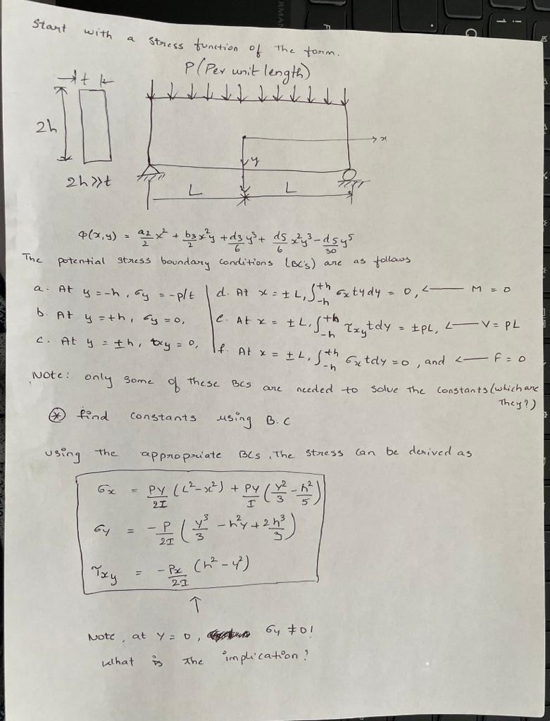 Start With A Stress Function Of The Form P Per Un Chegg Com