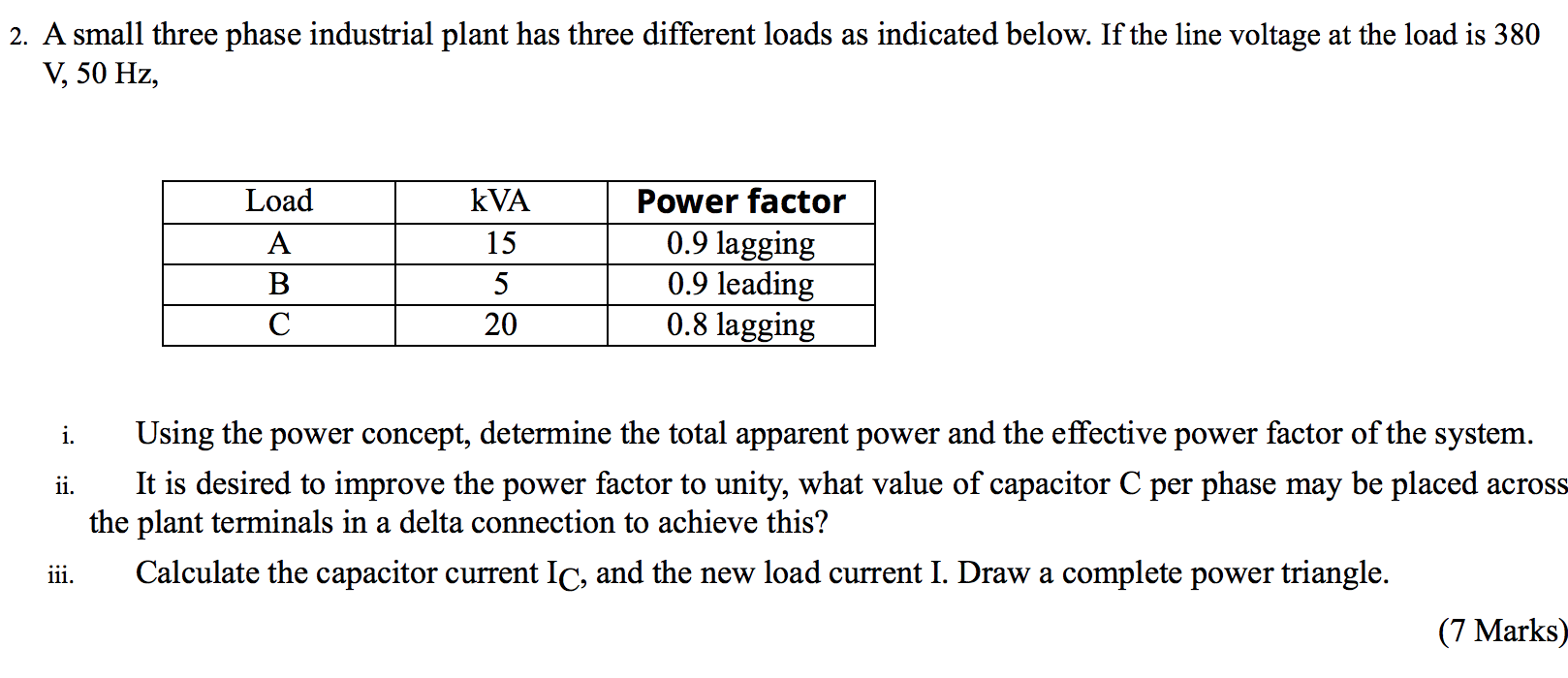 Solved 2. A small three phase industrial plant has three | Chegg.com