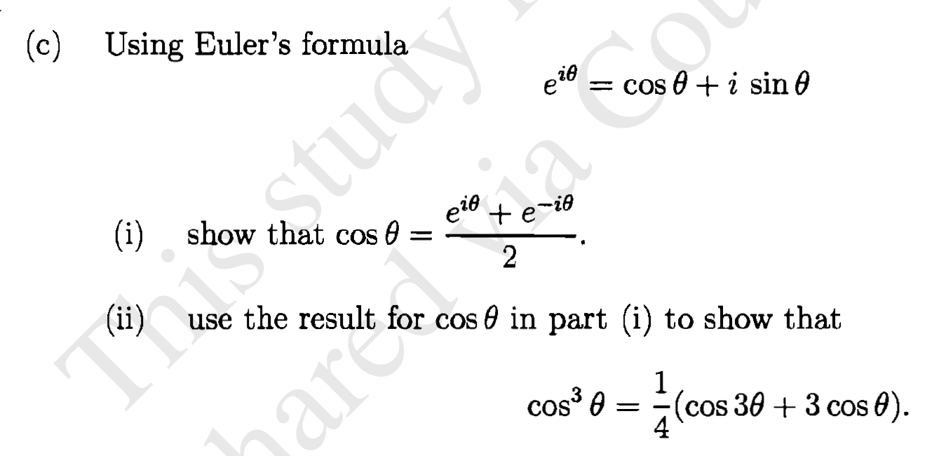 Solved C Using Euler S Formula Eio Cos I Sin E Eio Te It