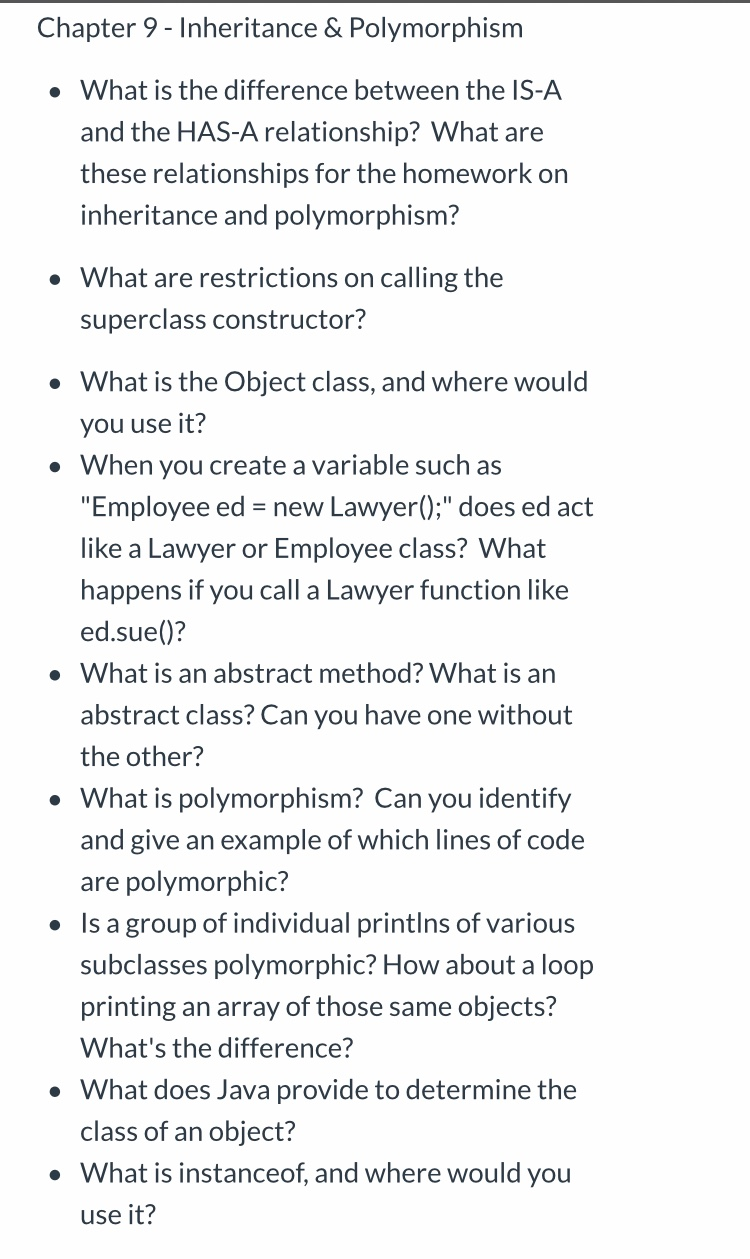 Solved Chapter 9 - Inheritance & Polymorphism • What Is The | Chegg.com